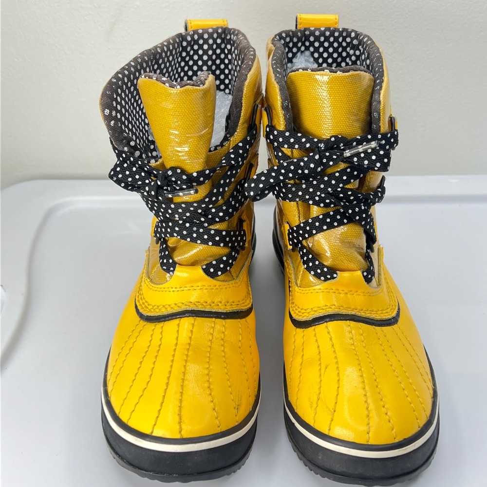 Sorel Tivoli Yellow Waterproof Rain Snow Boots Polka Dot Laces NL169106-Womens 9 - Picture 3 of 11
